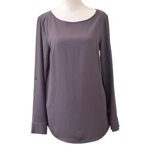 Ann Taylor Dark Grey Long Sleeve Blouse Top Knit Back Adjustable Sleeve Size XS